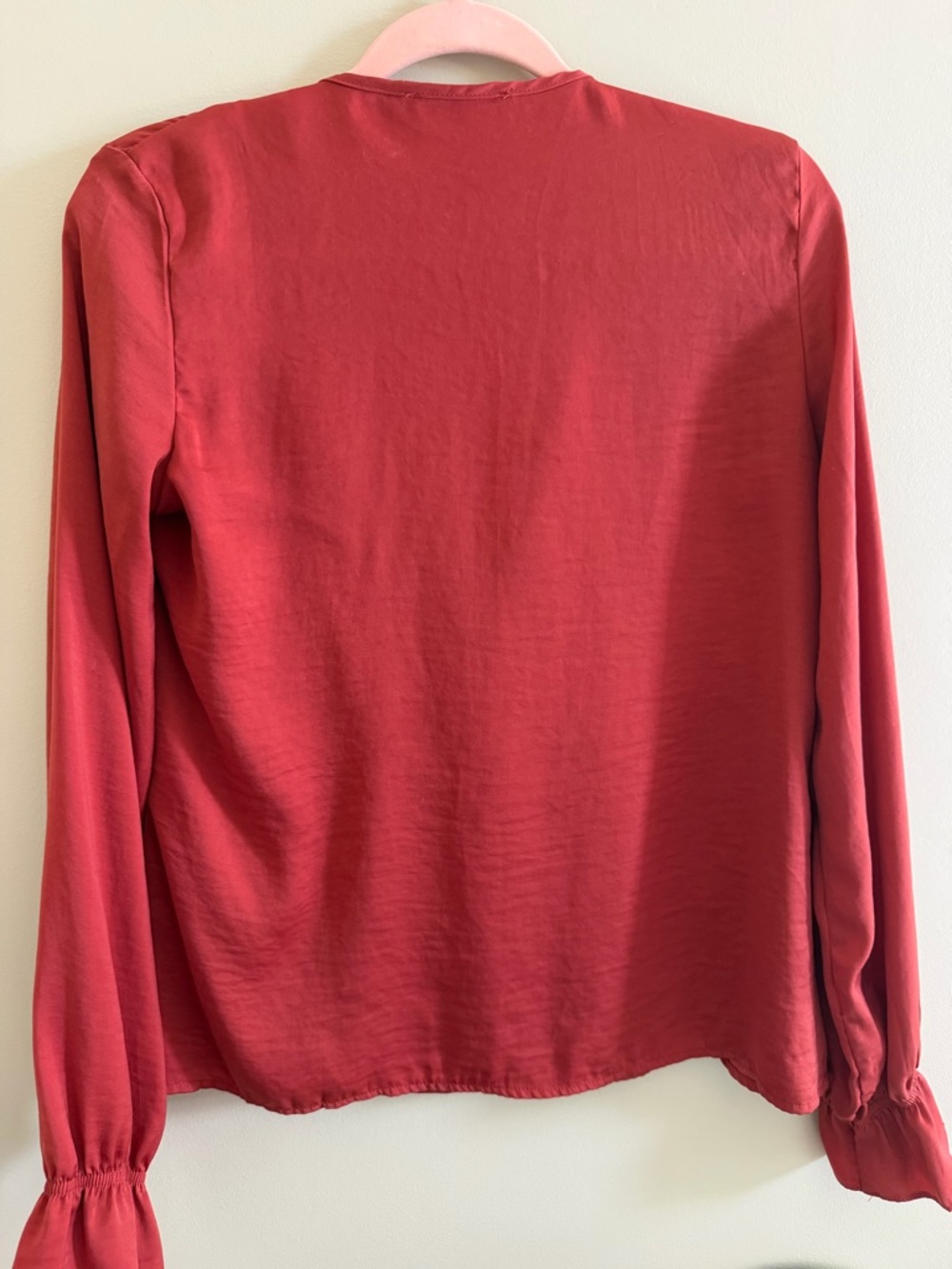 Women's Ruffle V-Neck Blouse - Rust Red - Picture 5 of 5